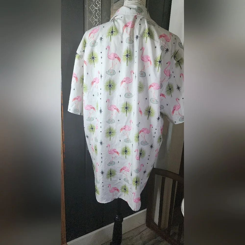 Hardaddy Tropical Flamingo Print Men's Casual Shirt - Picture 3 of 5